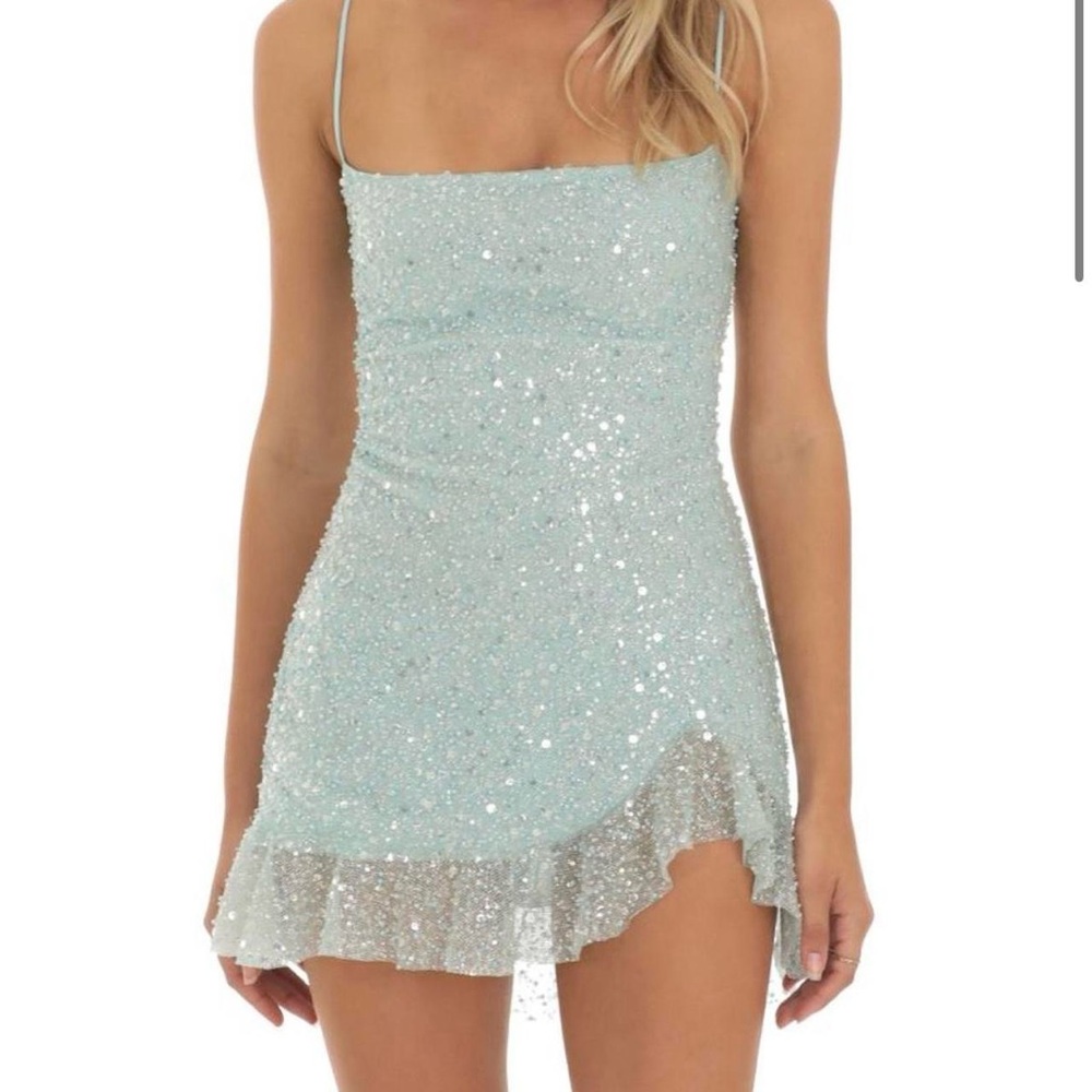 Blue shimmer sequin mini dress